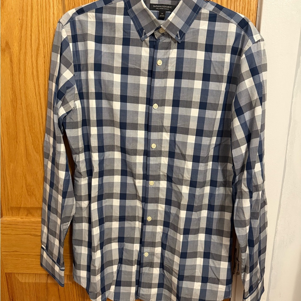 Banana Republic Navy and White Plaid Shirt